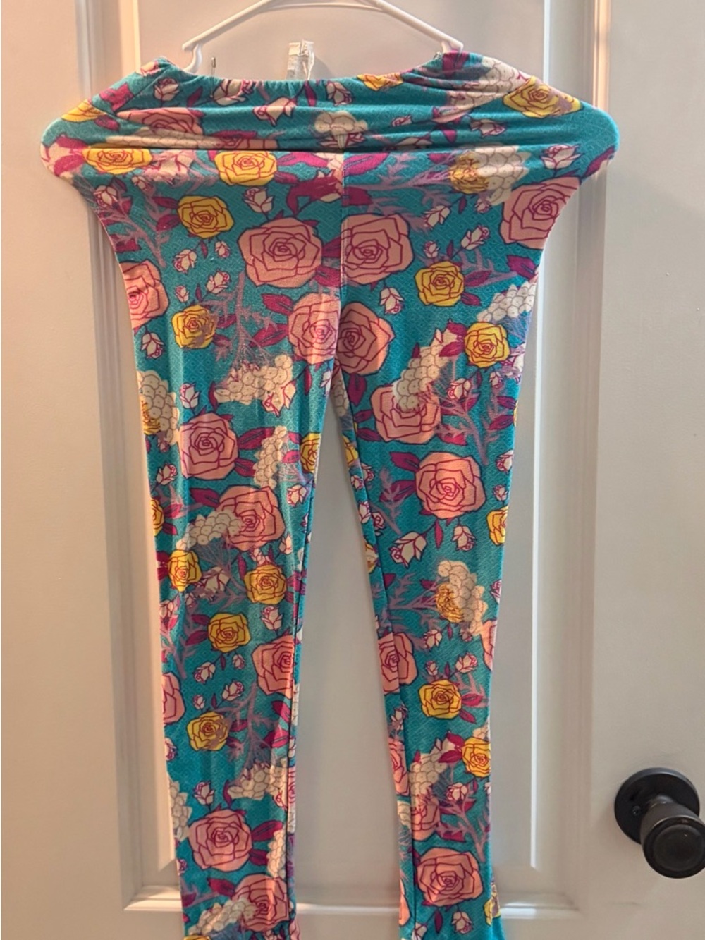 LulaRoe Kids’ Floral Print Teal Leggings - L/XL